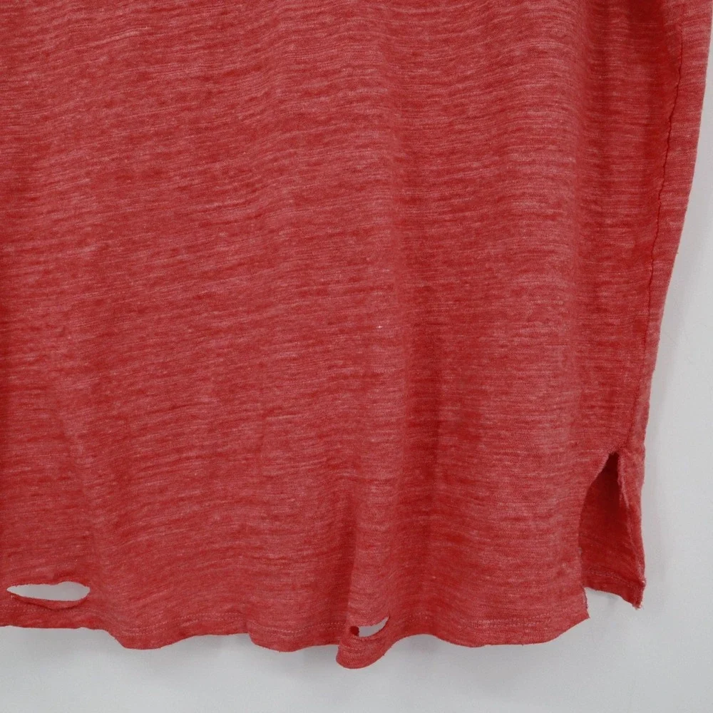 We The Free Distressed‎ Tee Women S Red Boho Coastal Oversized Casual Slouchy